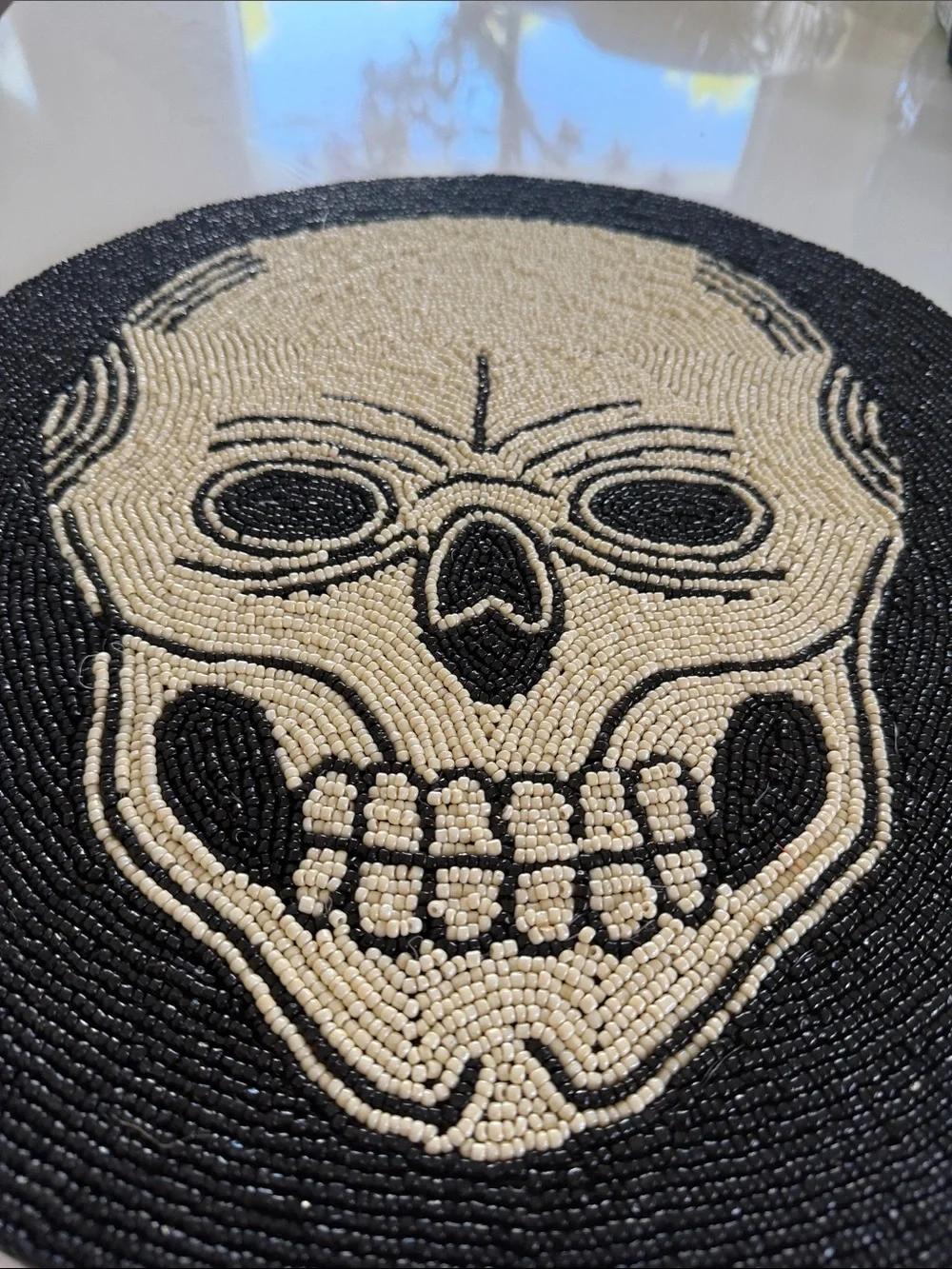 Pier 1 Imports BEADED SKULL PLACEMAT 15” round New